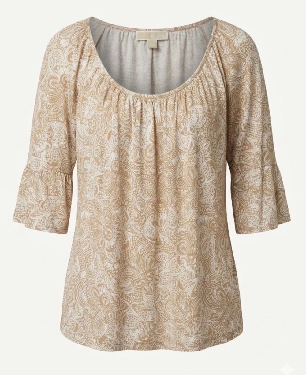 MICHAEL Michael Kors | tan paisley print | 3/4 bell sleeve blouse | women’s 2x